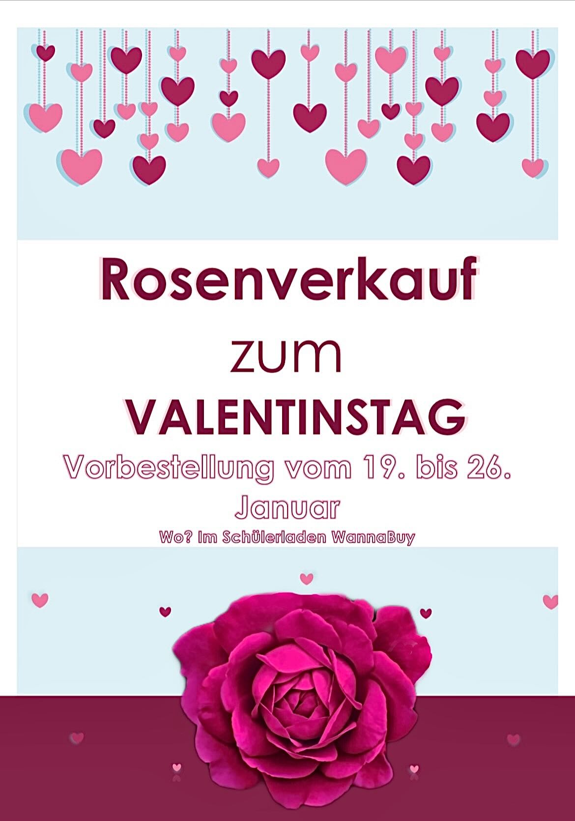 Ein Flyer mit Rosen als Einladung zur Rosenaktion und Vorgehensweise, wie man diese bestellen kann.